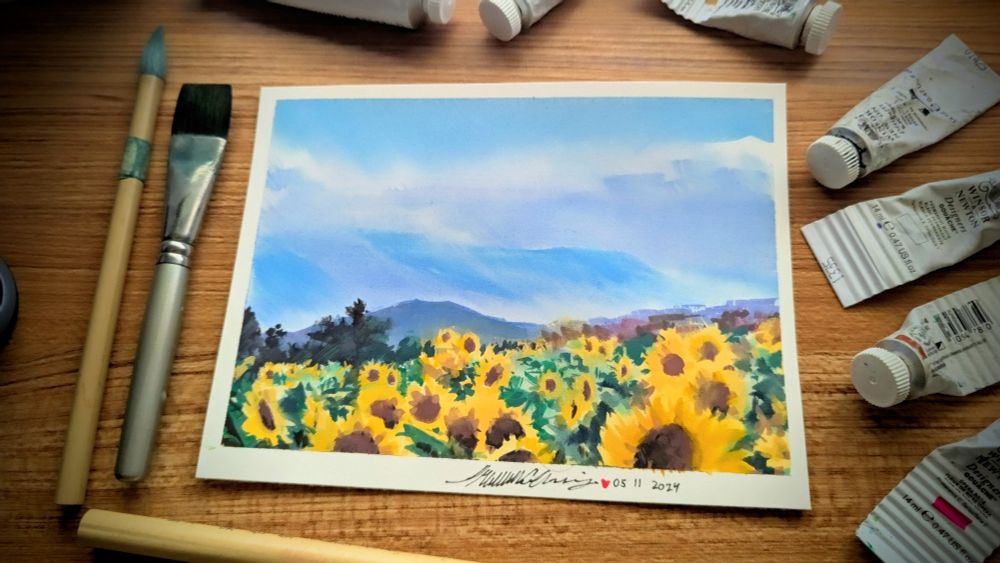 painting of a field of sunflowers on a bright sunny day