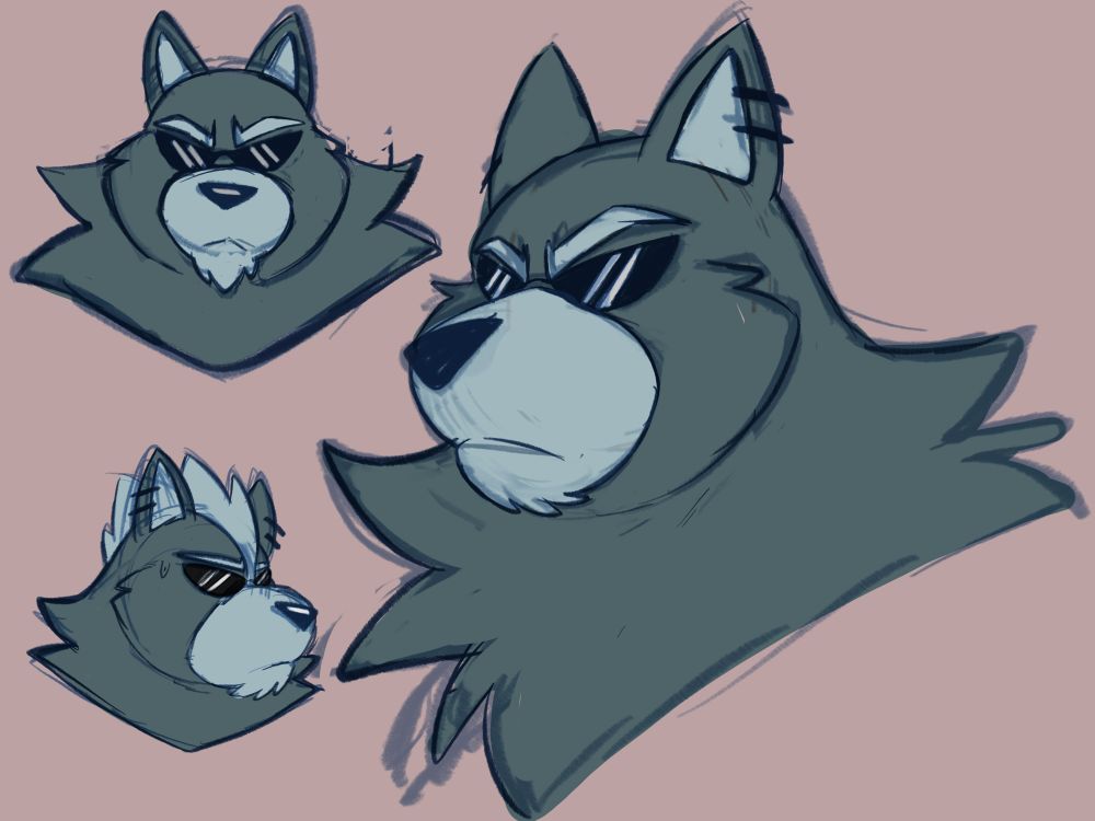 Headshots of my OC Flint bottom left is flint as wolf from starfox done by Pocky 

