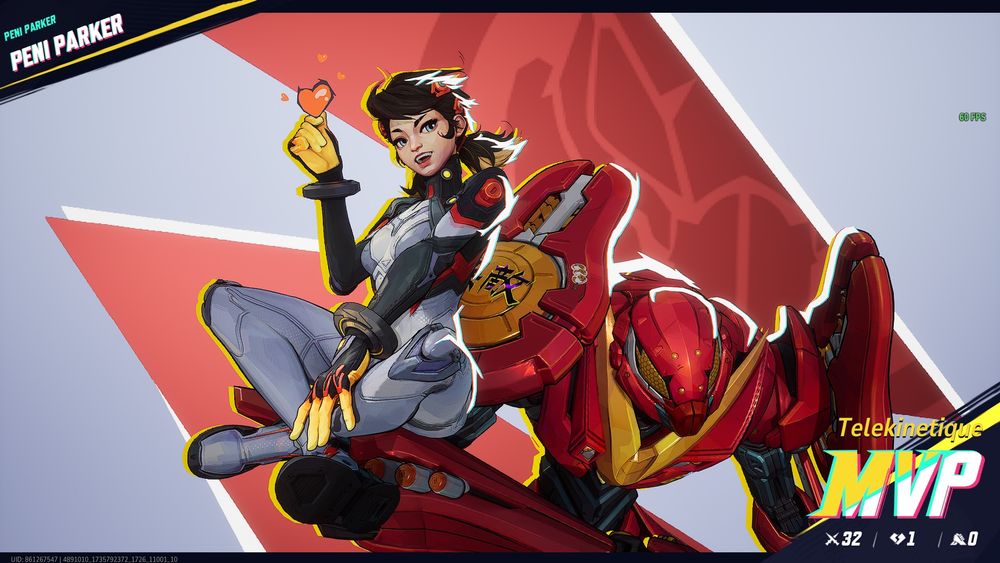 Marvel Rivals screenshot showing me getting mvp with Peni Parker