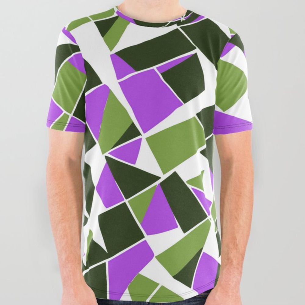 Geodesic Geometric Abstract Art 9 Lilac Green All Over Graphic Tee by taiche