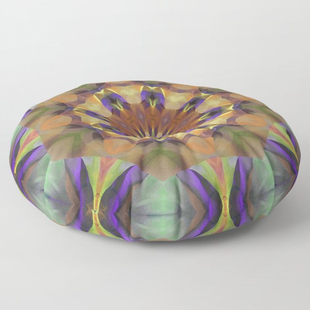 Multicolored Multi-Layered Radial Pattern 8 - Yellow Blue Floor Pillow by taiche