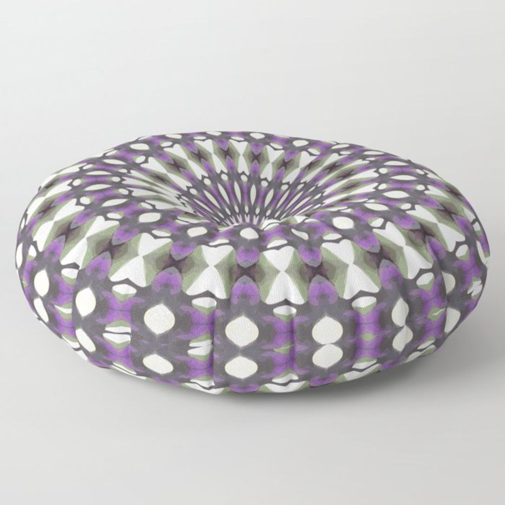 Symmetrical Geometric Design 6 Purple Brown White Floor Pillow by taiche