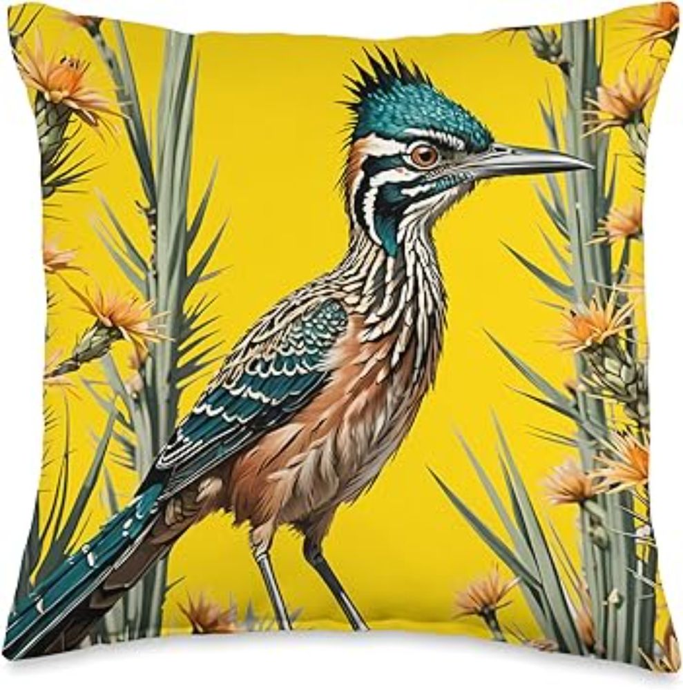 Amazon.com: Greater Roadrunner Surrounded By Yucca flower New Mexico 2 Throw Pillow : Home & Kitchen