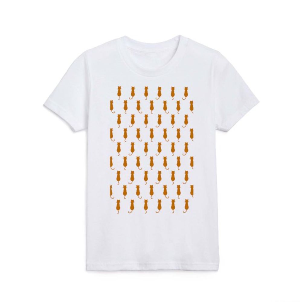 Orange Cat Isolated on White Polka Dot Pattern Kids T Shirt by taiche