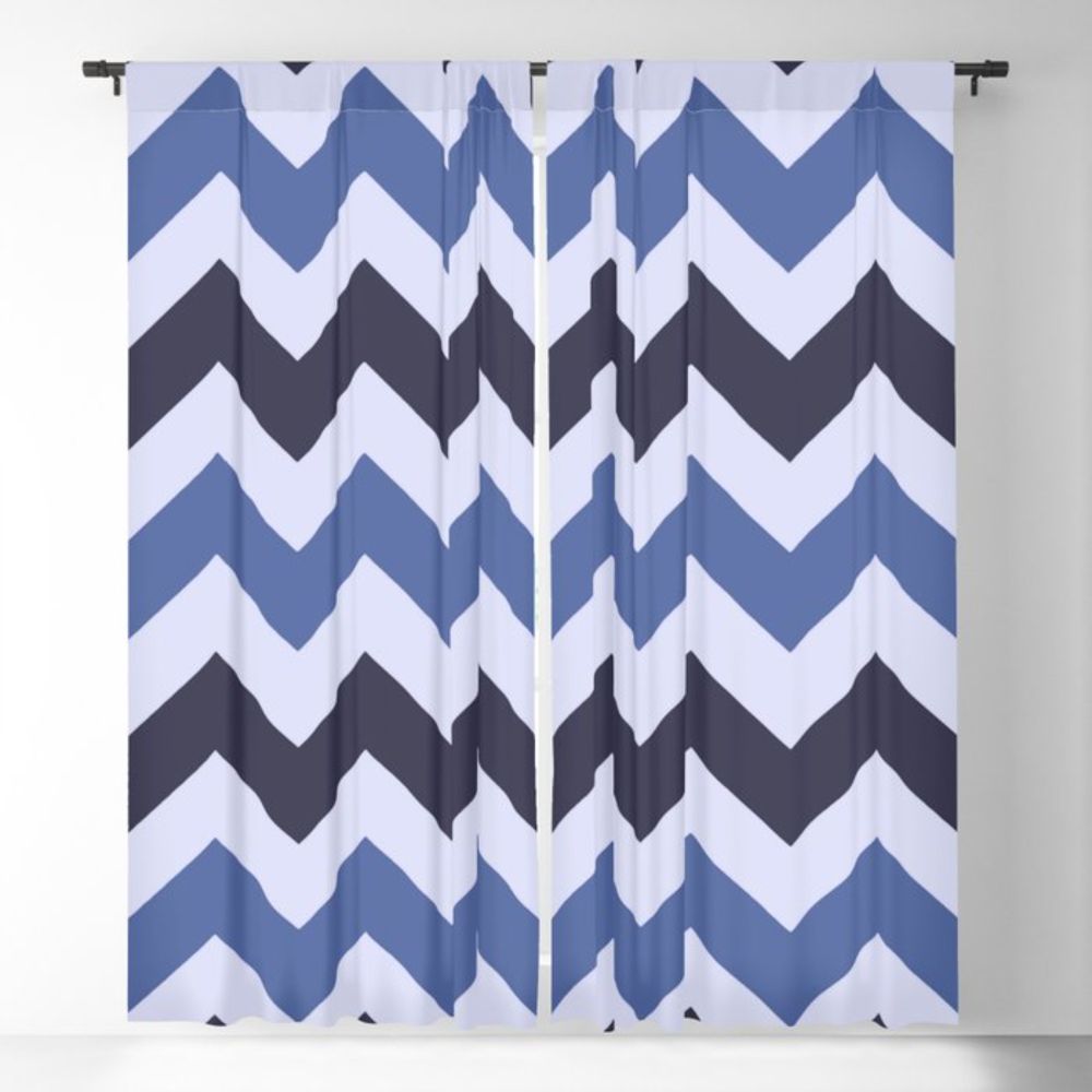 Chevron Pattern In Aubergine Grey, Blue and White Blackout Curtain by taiche