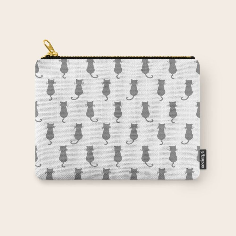 Grey Cat Polka Dot Pattern White Background Carry-All Pouch by taiche