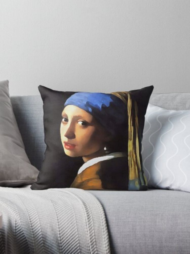 "Girl with a Pearl Earring Tronie Acrylic Painting" Pillow for Sale by taiche