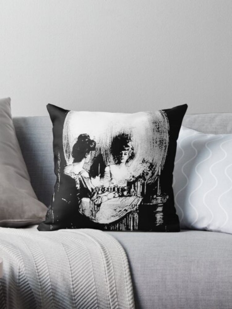 "Woman with Halloween Skull Reflection In Mirror" Pillow for Sale by taiche