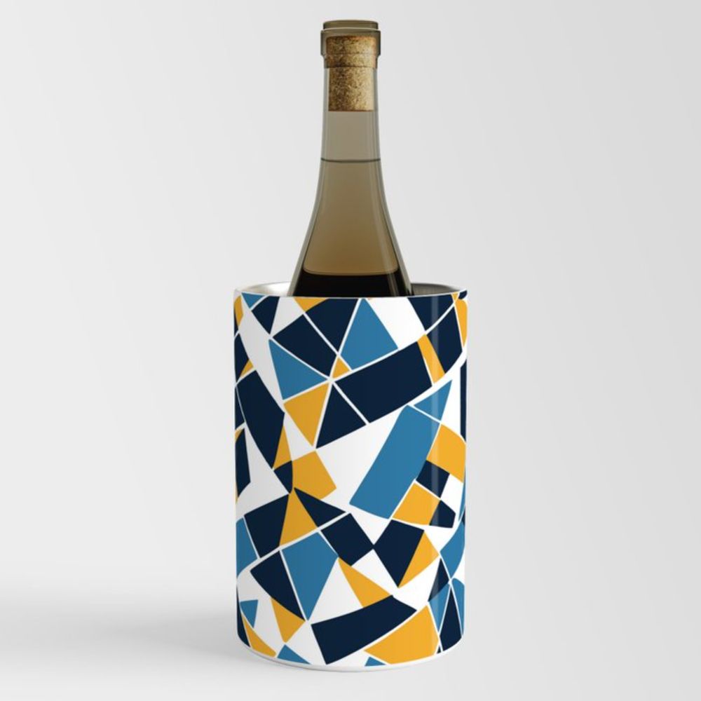 Geodesic Geometric Abstract Art 1 Blue and Yellow Wine Chiller by taiche