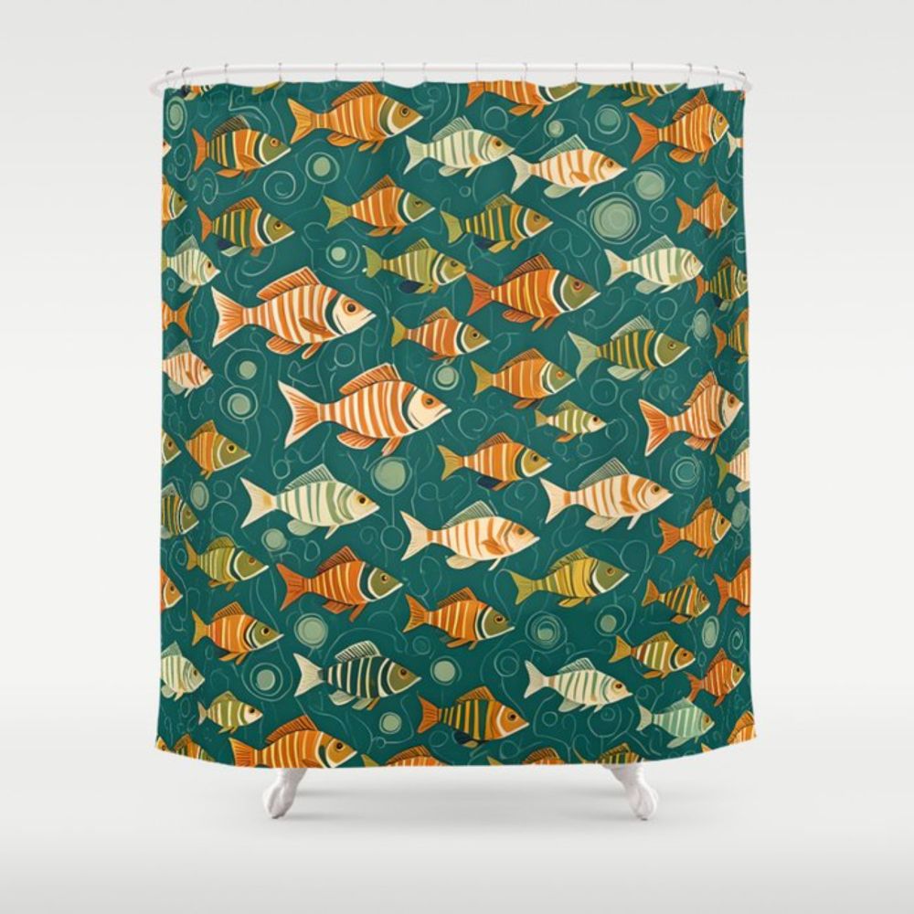 Mid Century Modern Scandinavian Fish Art 1 Shower Curtain by taiche