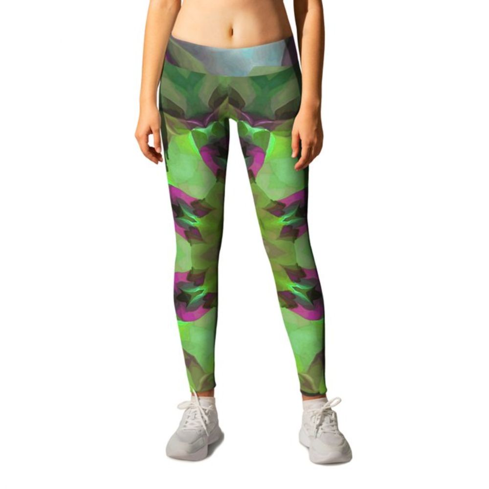 Multicolored Multi-Layered Radial Pattern 10 - Green Pink Leggings by taiche