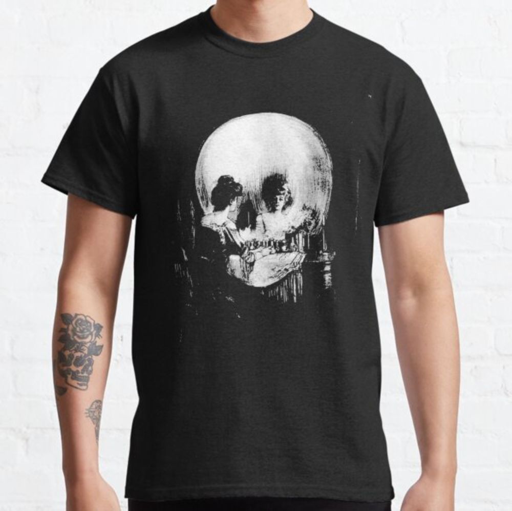 "Woman with Halloween Skull Reflection In Mirror" Classic T-Shirt for Sale by taiche