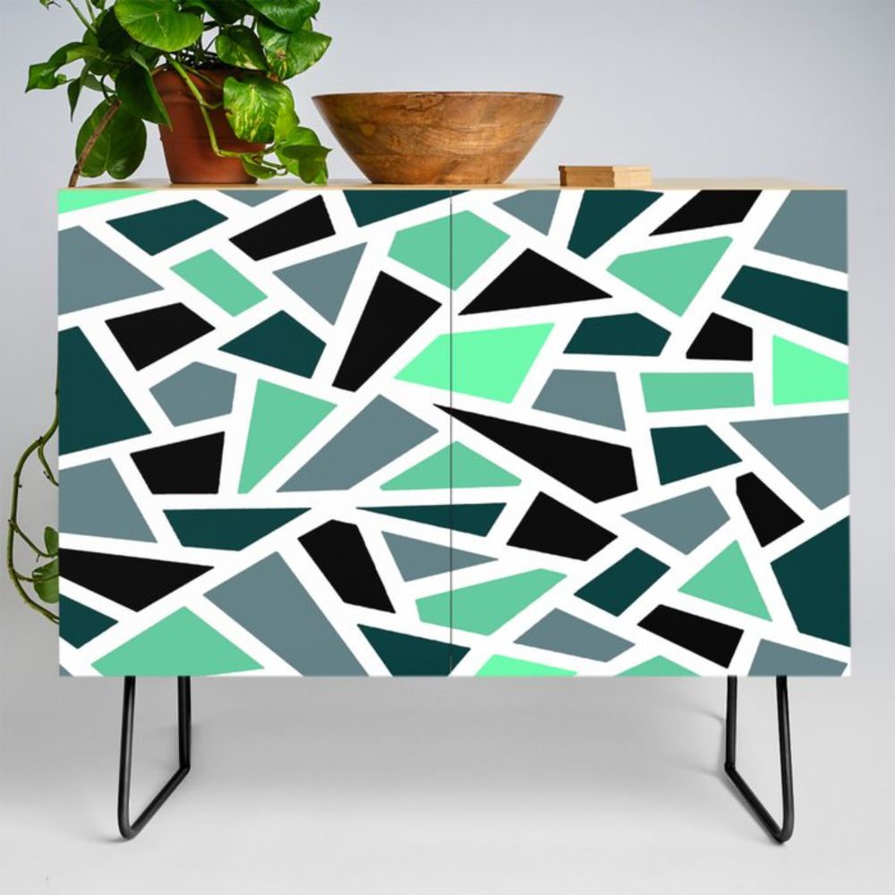 Geodesic Abstract Pattern 17 Teal Blue Green Credenza by taiche