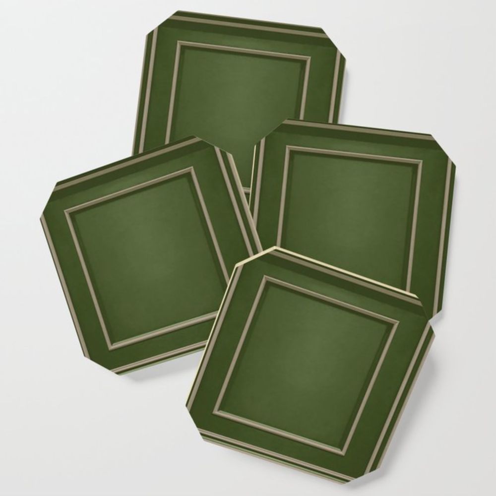 Simple Geometric Regency Period Square Abstract Design Green Coaster by taiche