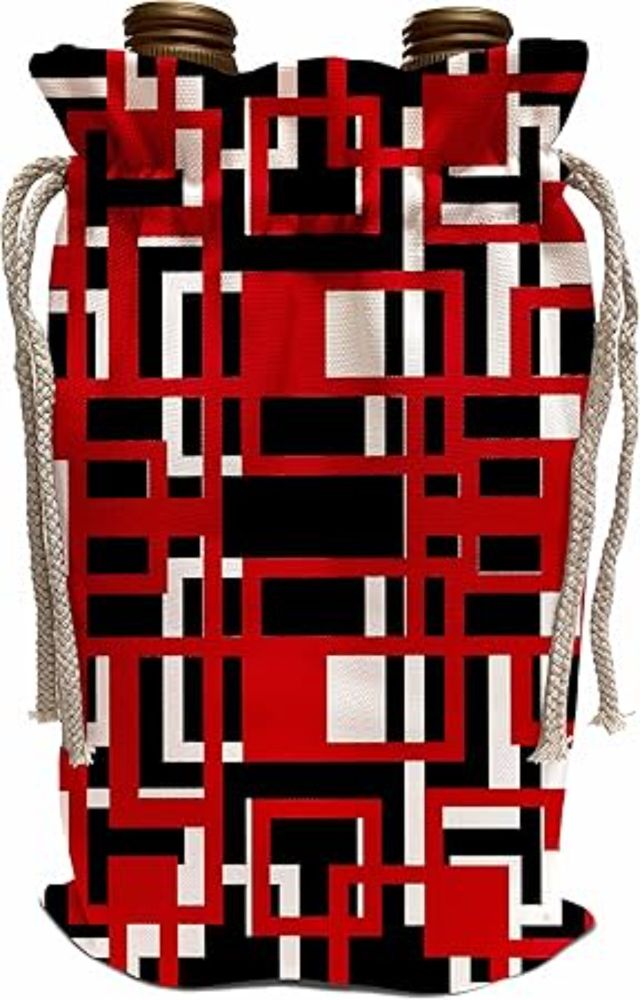 Amazon.com: 3dRose Rectangles Red and White Geo Abstract On Black - Wine Bags (wbg_358106_1) : Home & Kitchen