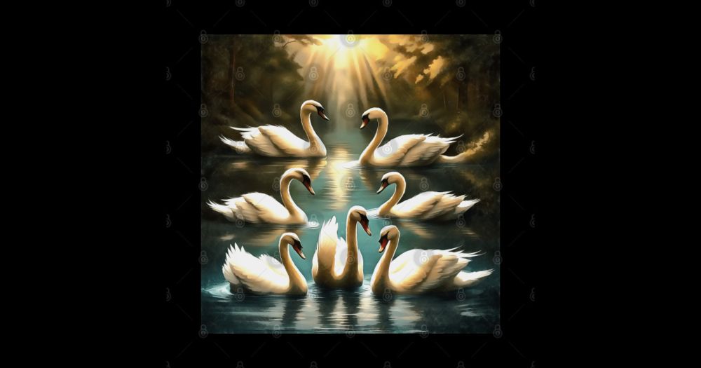 Seven Swans Swimming by taiche