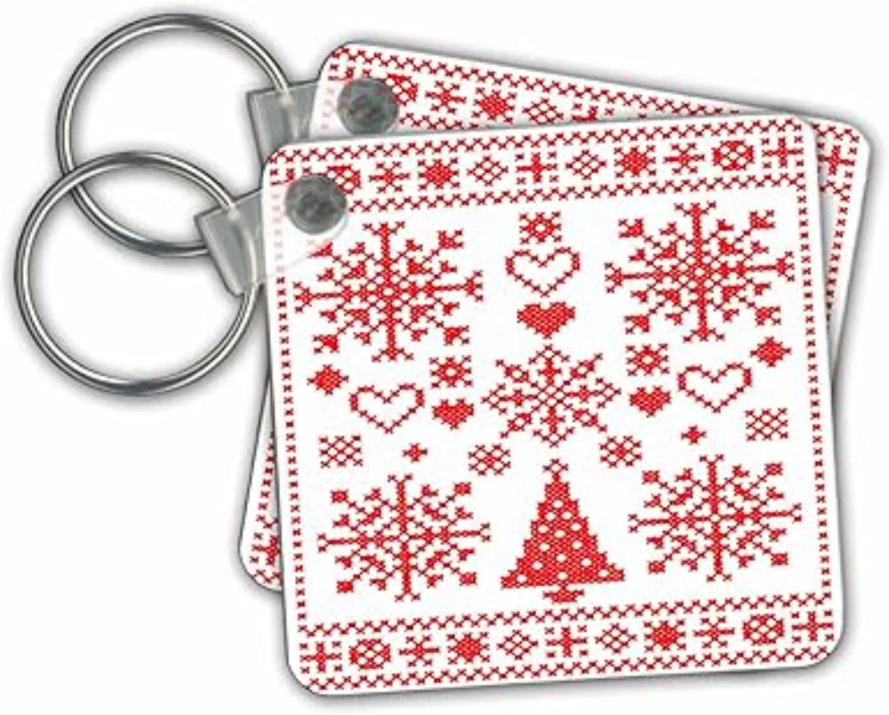 Amazon.com: 3dRose Key Chains Christmas Cross Stitch Embroidery Sampler Red And White (kc-273651-1) : Everything Else