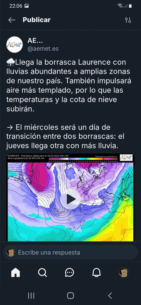 Parte de prevision del tiempo de AEMET.