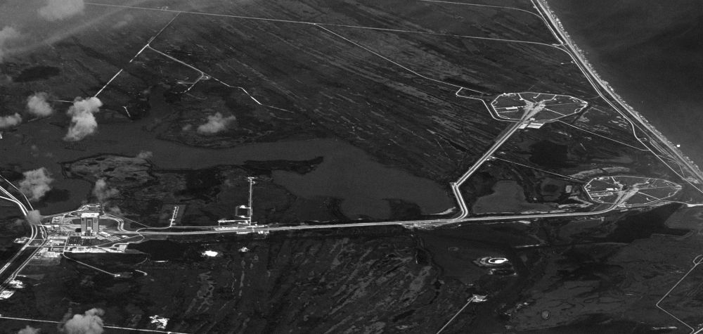 A declassified KH-9 HEXAGON spy satellite image of Florida's Space Coast on July 21, 1978. Cropped into the Launch Complex 39 area.