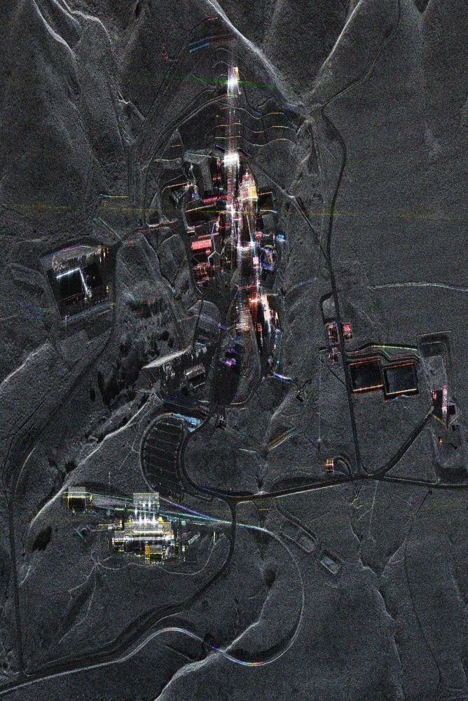 An Umbra synthetic aperture radar satellite image of Space Launch Complex 6 at Vandenberg Space Force Base.