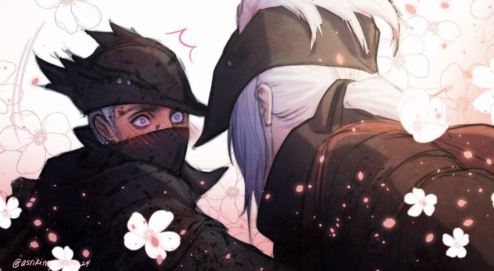 A shoujo styled illustration of the Hunter from Bloodborne blushing at Lady Maria