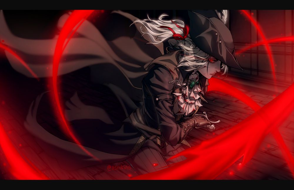 Cel shaded style illustration of Lady Maria from Bloodborne