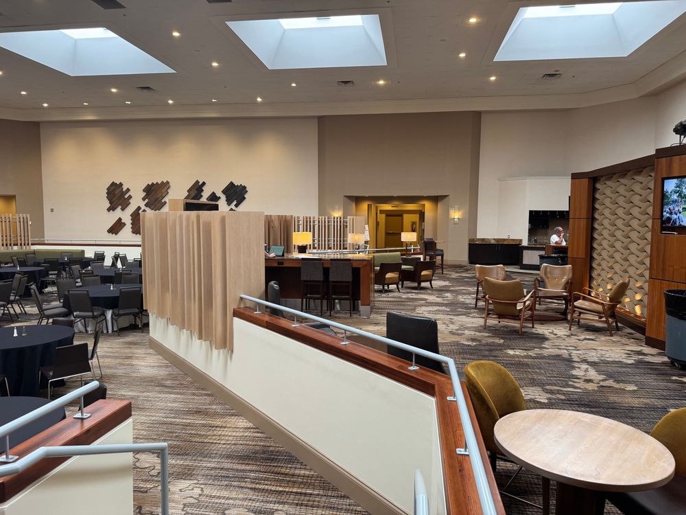 The atrium inside a hotel lobby