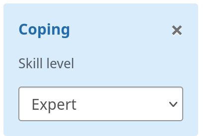 A box that says Coping. Skill level: expert