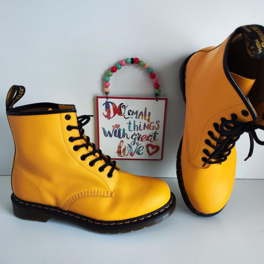 Men's Dr Doc Martens pascal 1460 yellow 8 hole boots... - Depop