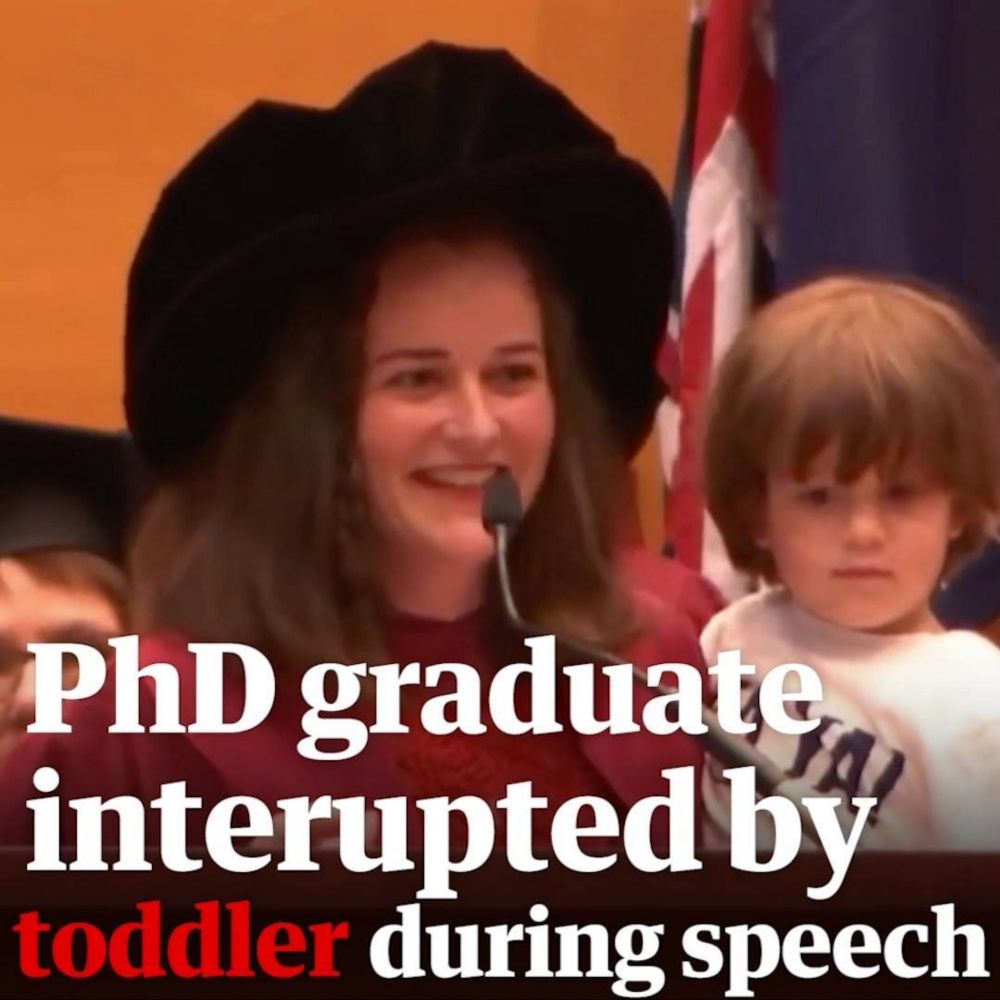 Toddler joins mother on stage during her PhD graduation speech |...