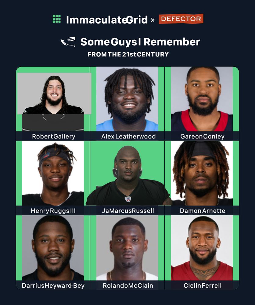 Immaculate Grid version of the some of the absolute worst 1st round draft picks of the Oakland Vega$ Raiders over the past 20+ years.  I could fill up 5 of these if we go back even further.  Commitment to Excellence! 