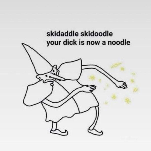 Meme of a wizard doodle. Ir can be read “skidaddle skidoodle your dick is now a noodle”