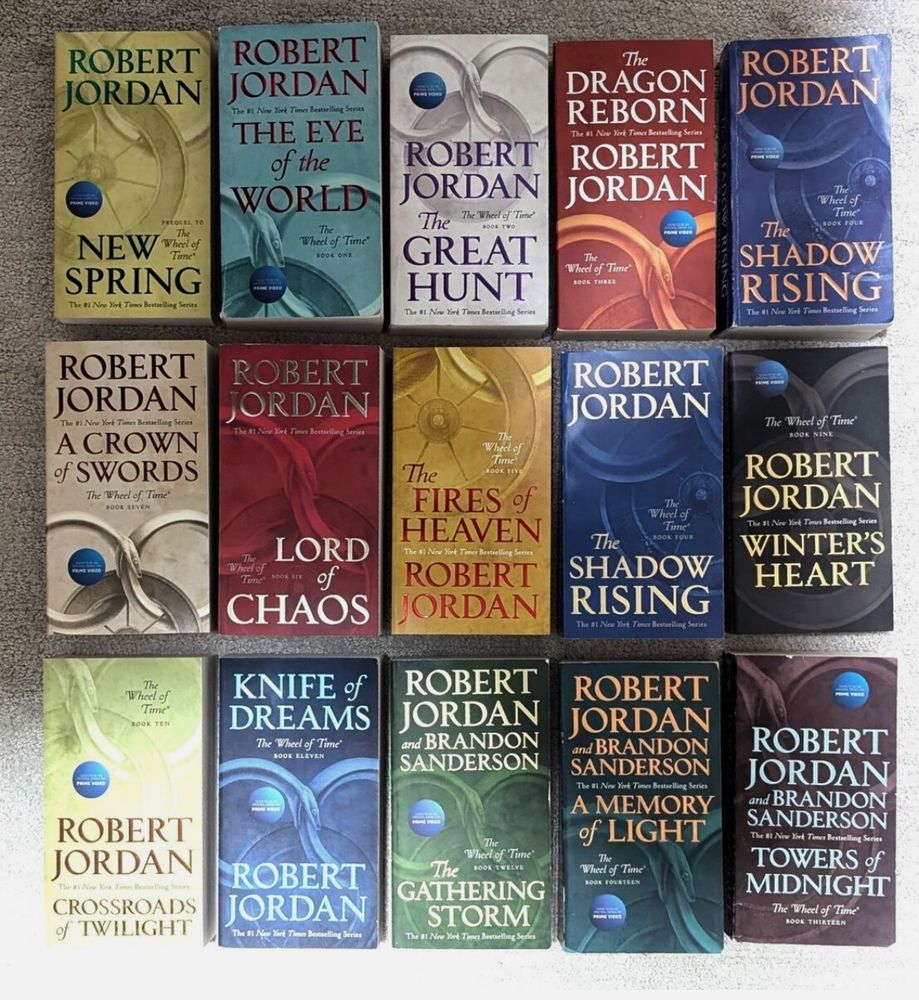 The same 15 books but with covers that are indistinguishable except for a slightly different cover. They each have the same dull snake-eating-snake motif.