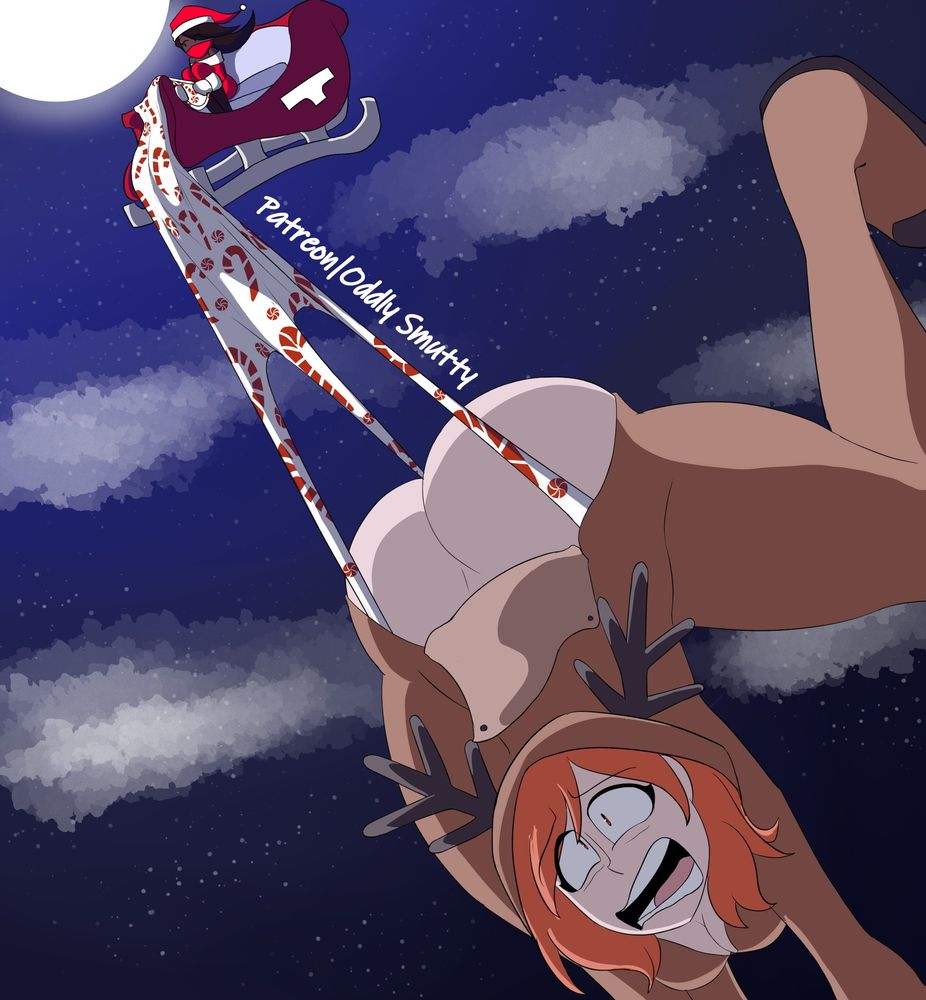 Sophie was dragged along by Oddity, and forced into a reindeer pajama onesie.

Oddity opens the butt flap of the onesie gives Sophie a massive wedgie.

as if it wasnt it enough, Oddity takes off flying in a Sleigh dressed as Santa, and lifting Sophie through the air by her panties. Stretching out her panties in a massive wedgie