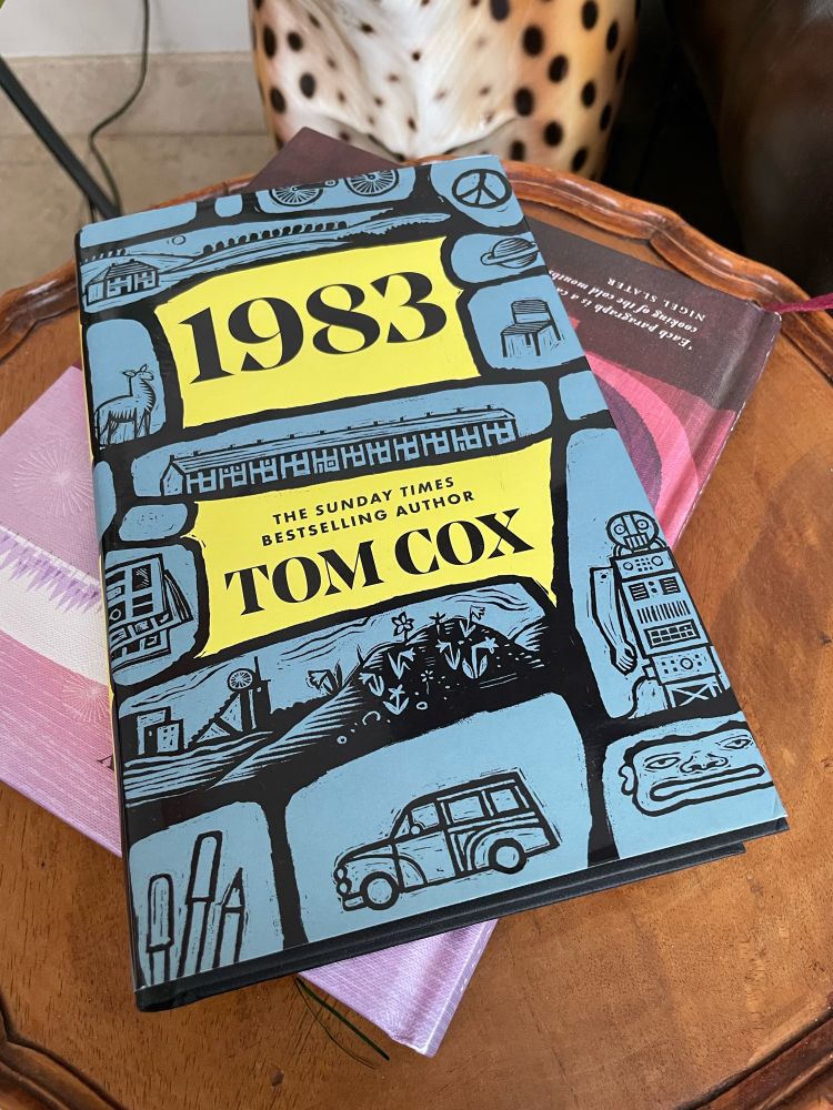 A picture of Tom Cox’s novel 1983 on a side table with a bit of our ceramic cheetah visible in the background 