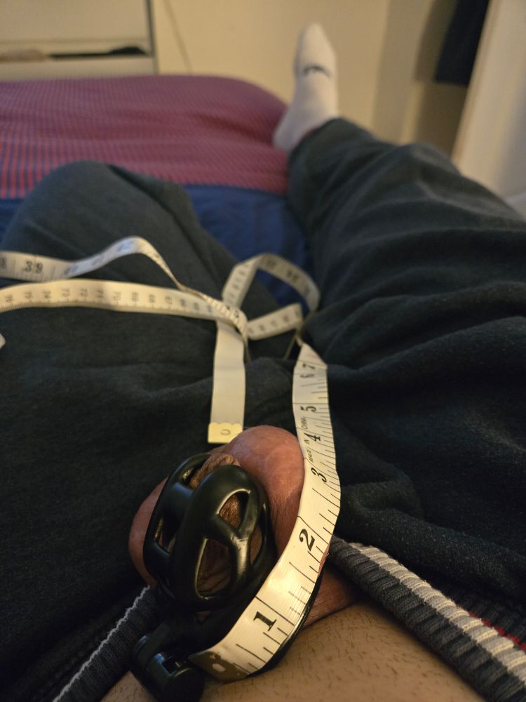 My cage cock with a measuring tape  laying across my lap.