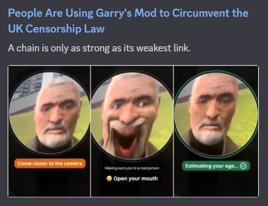 Screenshot of an article thumbnail showing people using Garry's Mode to bypass the new UK censorship Law