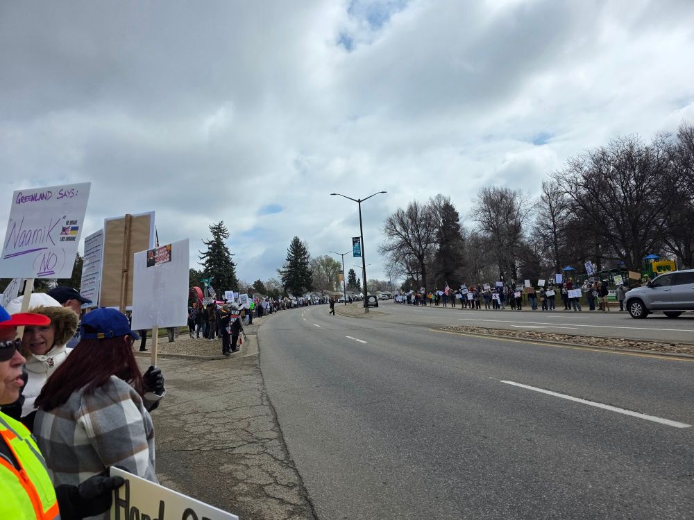 Street lined with protestors 