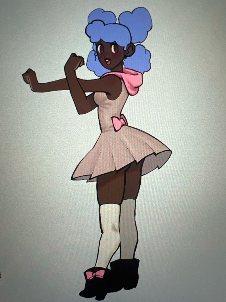 Hani facing back looking at the viewer over her shoulder while she stretches her arm. 