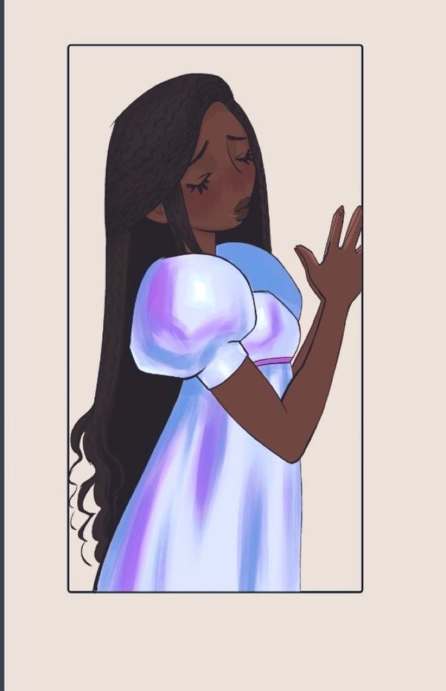 Oc Princess Ayomide standing with hands pressed together and turned to the side with a sorrowful expression