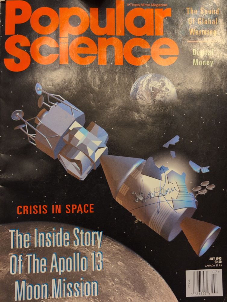 Old popular science issue signed by Jim Lovell 