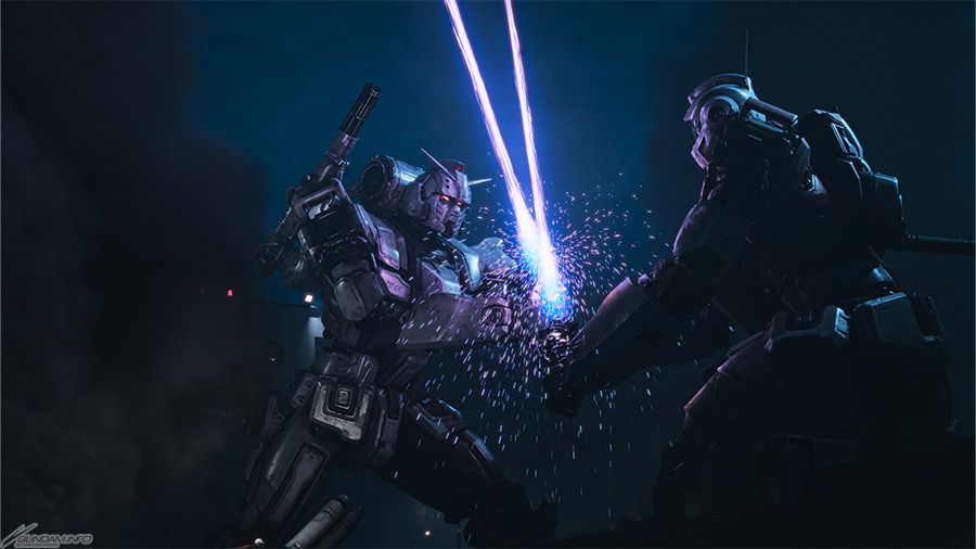 Gundam EX having a beam saber clash with a gm