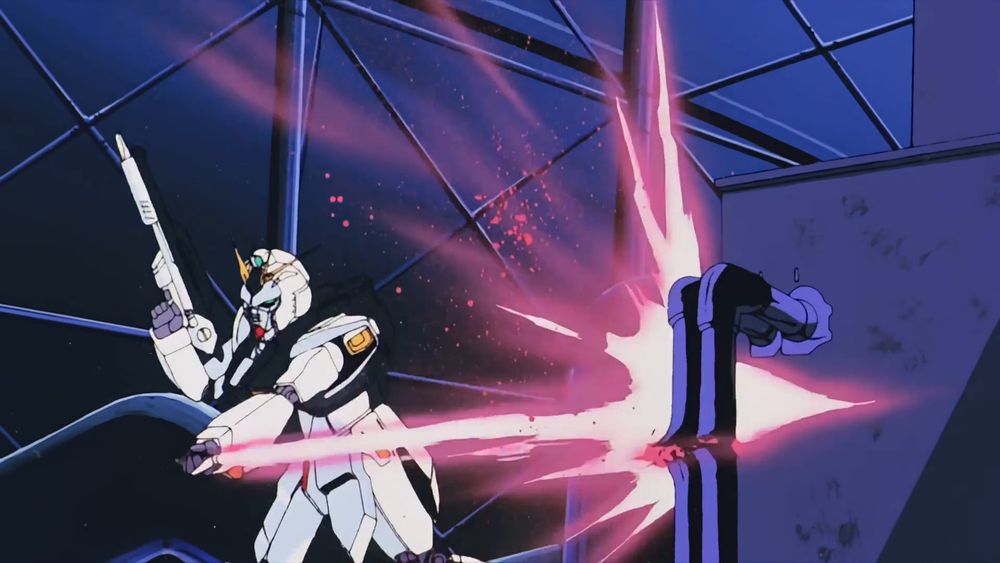 nu gundam slashing through pipes