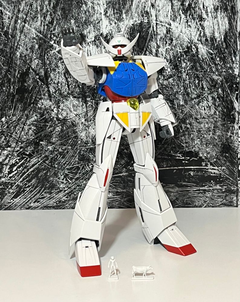 MG turn a reaching her hand up to the sky with the cow and loran in front of her