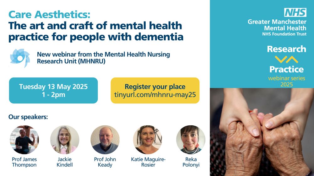 Poster advertising an upcoming MHNRU event on dementia care on 13th May 2025. 