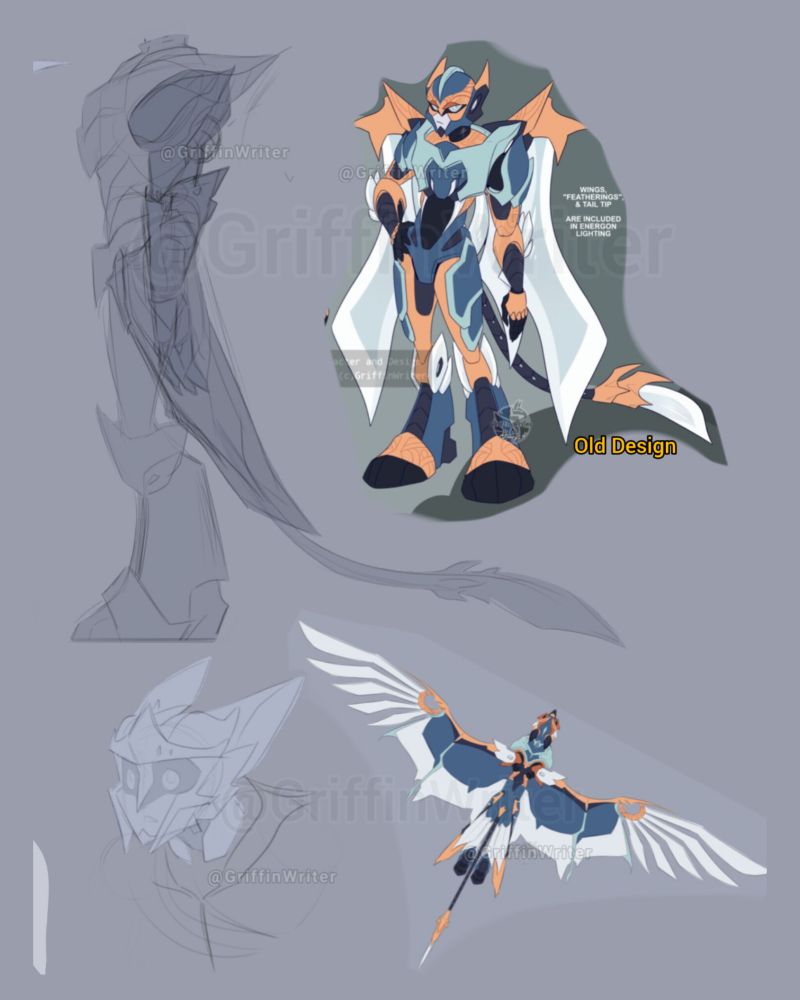 Side view render, headshot, new wingset (seen attatched posts) and old design as reference