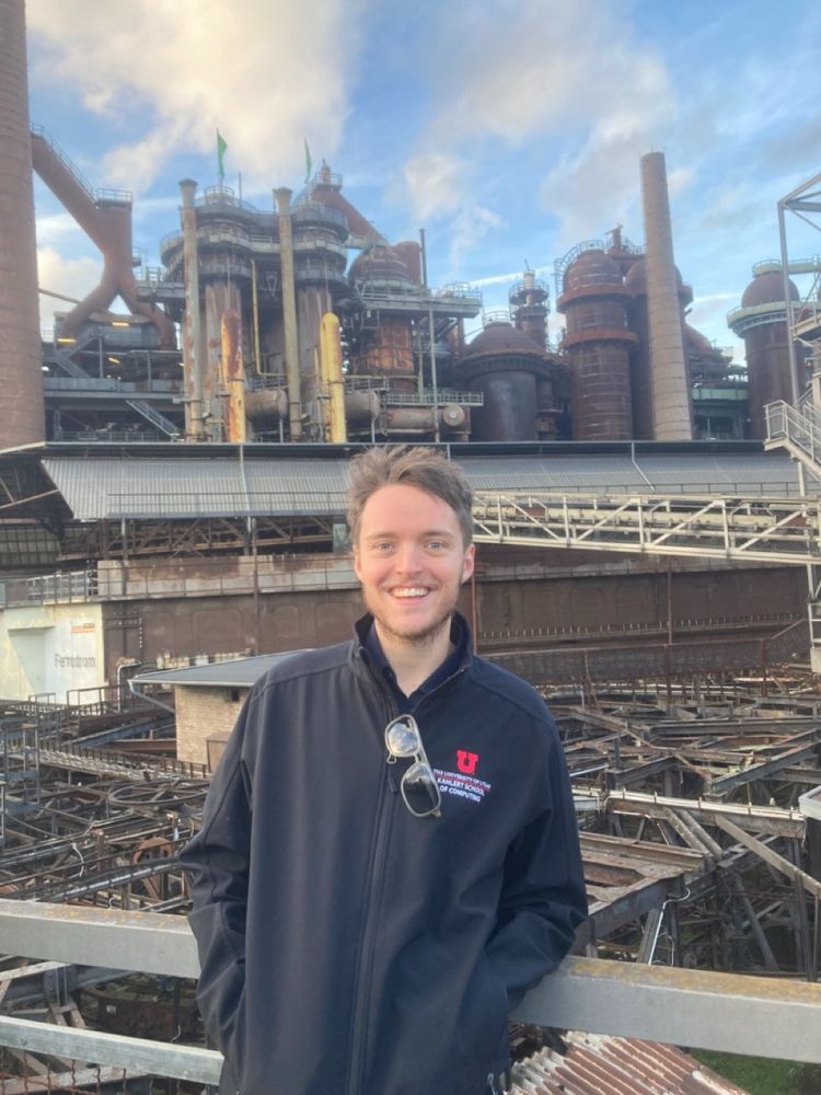 Me! Devin Lange! In front of an old German iron factory. The rusted buildings tower in the background.