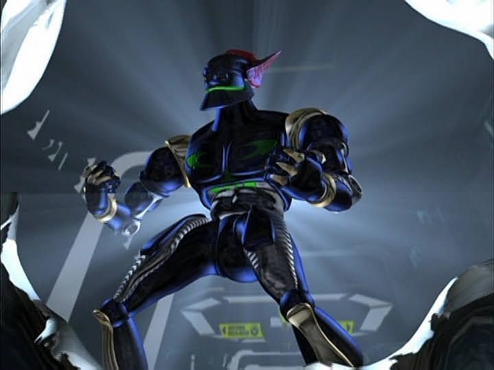 Screenshot of Megabyte from ReBoot. He has just broken into the principal office and is haloed by white light.
