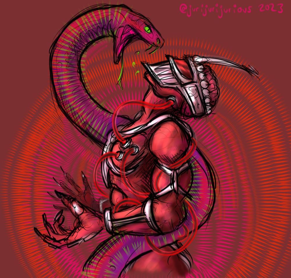 Fanart of Lord Zedd from Power Rangers entwined with his serpent