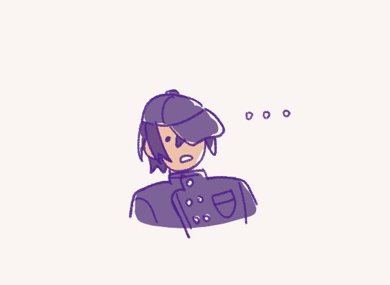 a low-quality doodle of shuichi from danganronpa with a blank, unreadable expression. there are three dots next to him to indicate awkward silence.